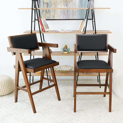 Athena Counter Chair In Black Vegan Leather (Set of 2)