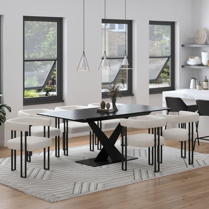 Julius-Scarlet 7 Piece Dining Set - Black Table with Ivory Chairs