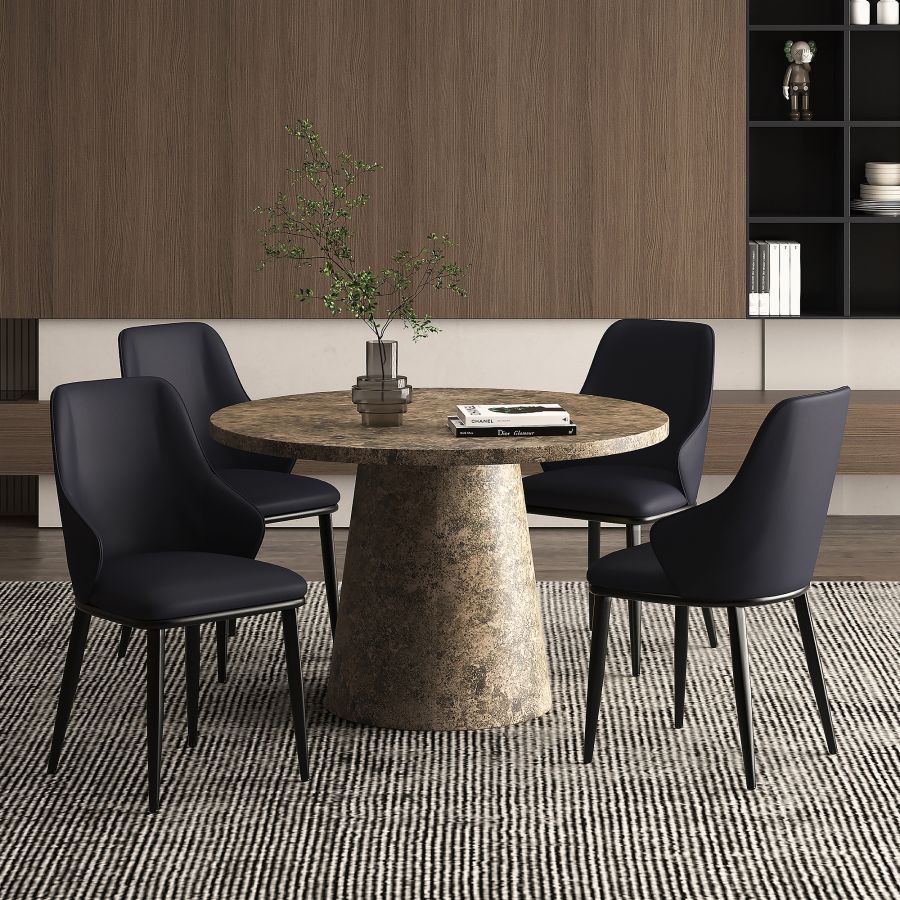 Godiva-Kash 5 Piece Dining Set - Grey Table with Black Chairs