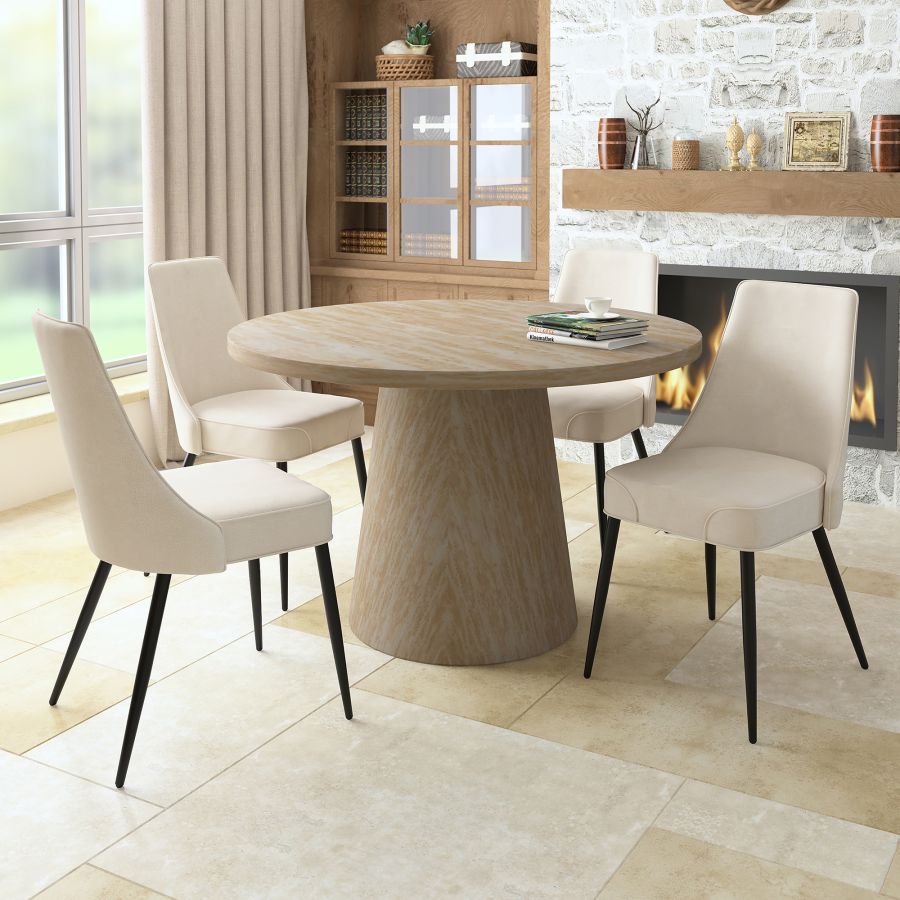 Godiva-Koda 5 Piece Dining Set - Ivory Table with Beige Chairs