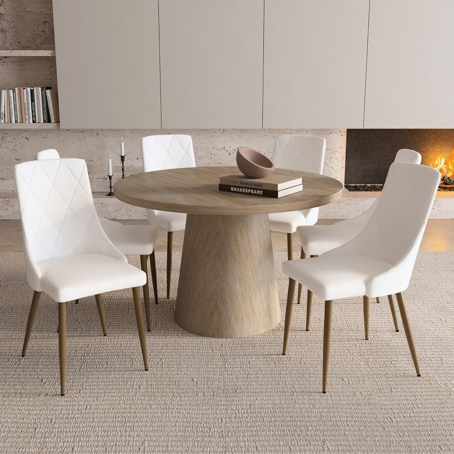 Godiva-Antoine 7 Piece Dining Set - Ivory Table with White Chairs