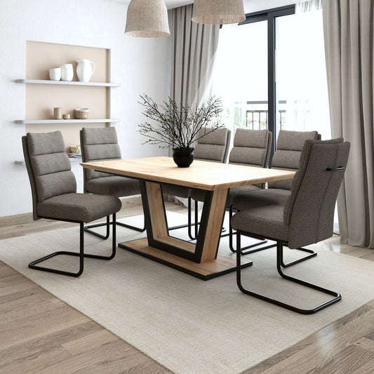 Forna-Brodi 7 Piece Dining Set - Natural Table with Charcoal Chairs