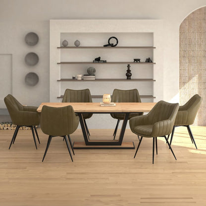 Forna-Talon 7 Piece Dining Set - Natural Table with Moss Chairs