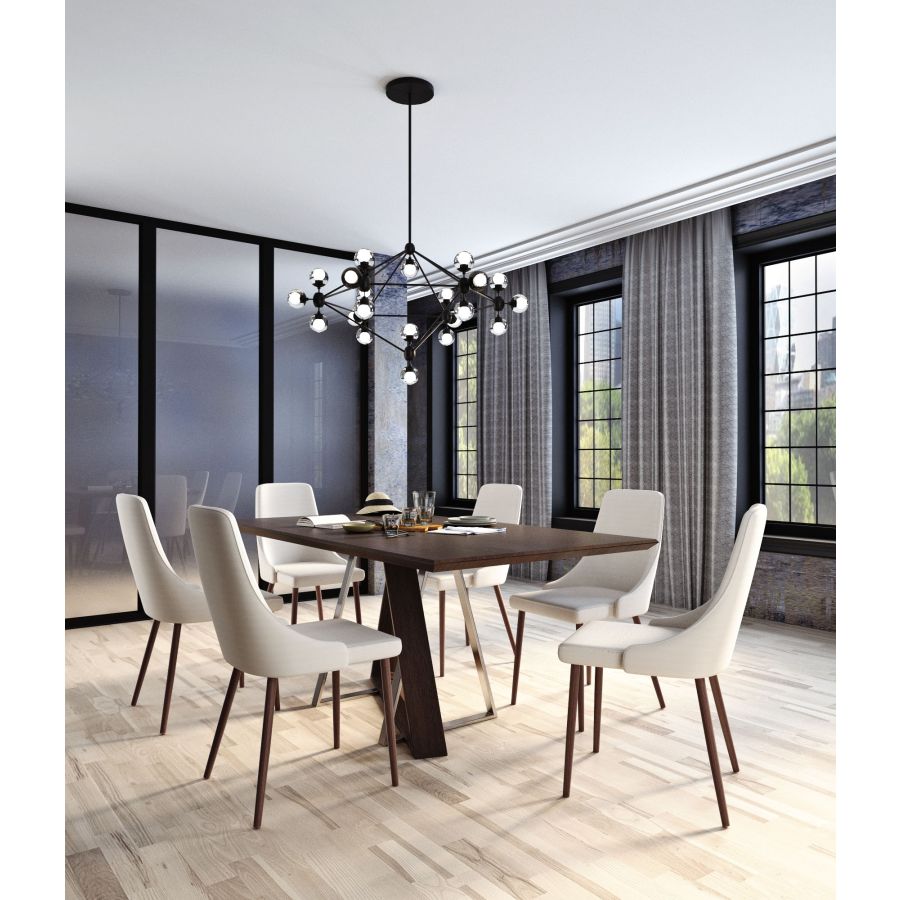 Drake-Cora 7 Piece Dining Set -Walnut with Beige Chairs