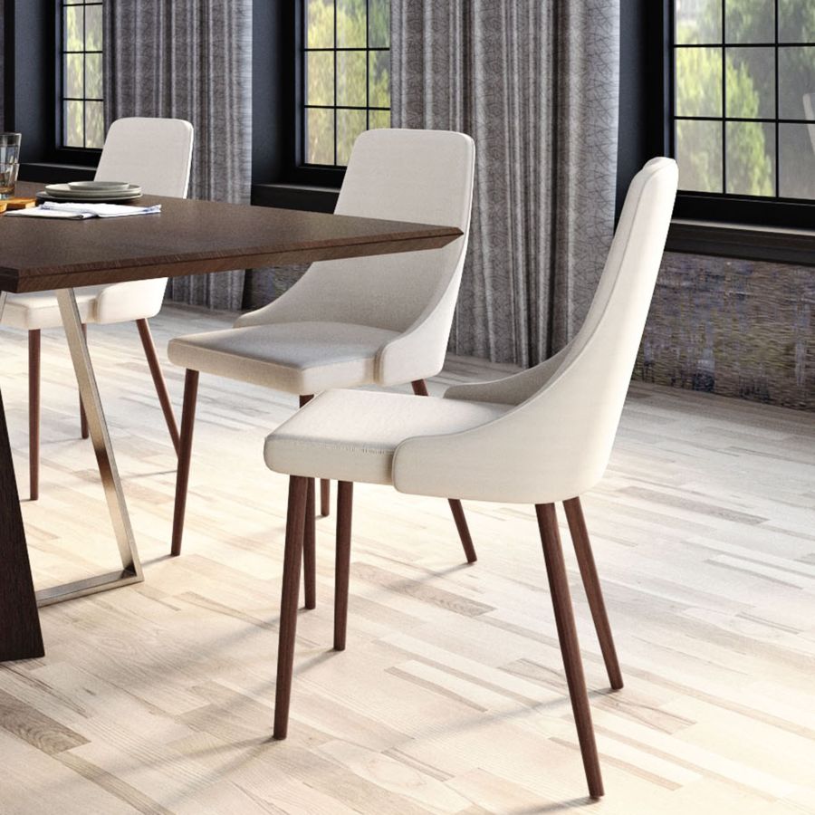 Drake-Cora 7 Piece Dining Set -Walnut with Beige Chairs