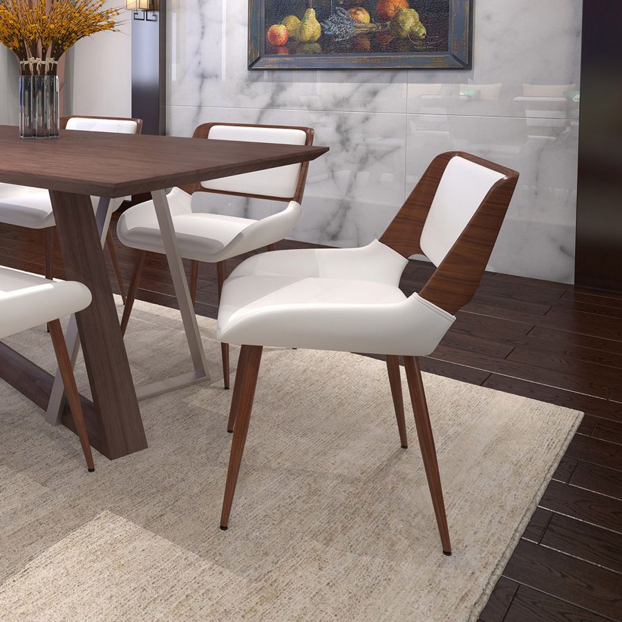 Drake-Hudson 7 Piece Dining Set - Walnut with White Chairs