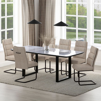 Gavin-Brodi 7 Piece Dining Set - Black Table with Beige Chairs