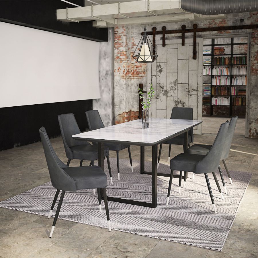 Gavin-Silvano 7 Piece Dining Set - Glass Table with Vintage Grey Chairs