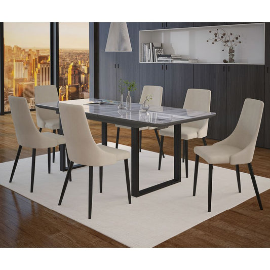 Gavin-Venice 7 Piece Dining Set - Glass Table with Black Chairs