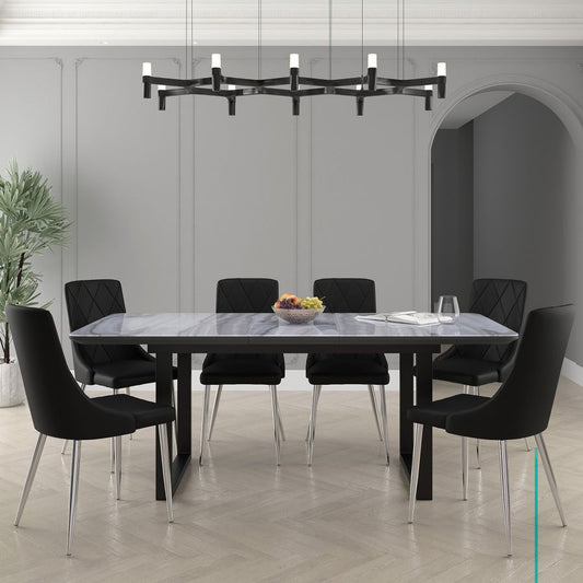 Gavin-Devo 7 Piece Dining Set - Glass Table with Black Chairs