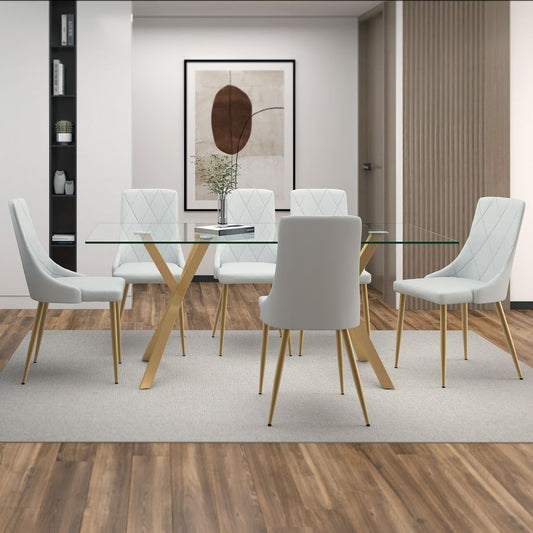 Stark-Antoine 7 Piece Dining Set -Aged Gold with Light Grey Chairs