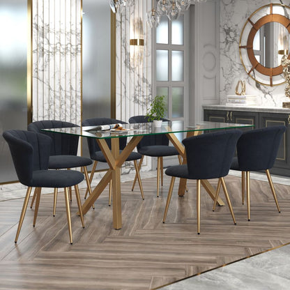 Stark-Orchid 7 Piece Dining Set - Aged Gold with Black Chairs