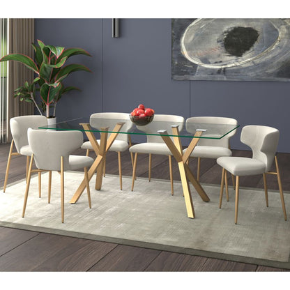 Stark-Akira 7 Piece Dining Set - Aged Gold with Grey Chairs