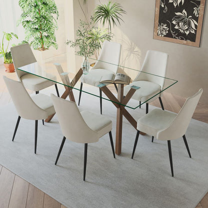 Stark-Koda 7 Piece Dining Set in Walnut Table with Beige Chairs