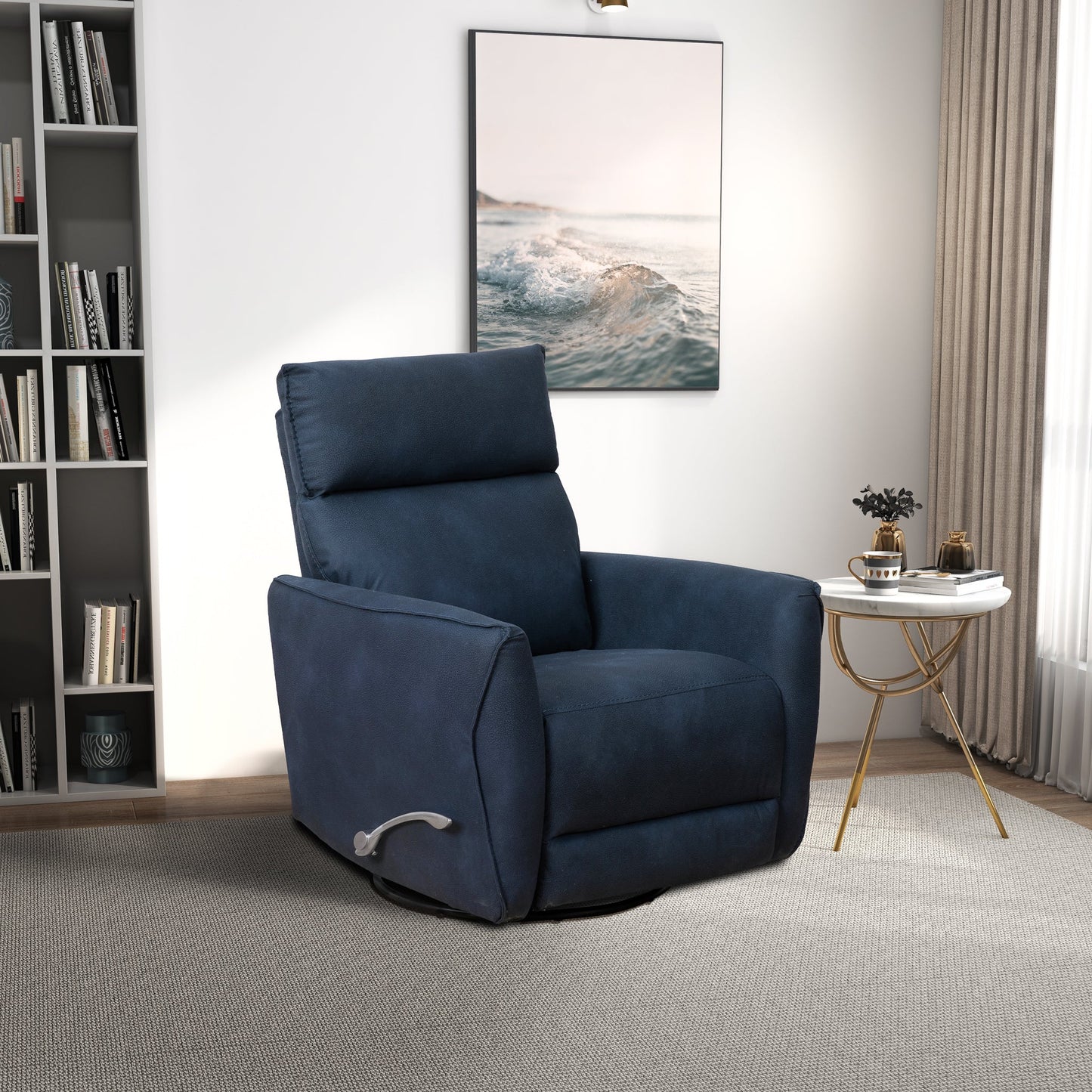 Carson Swivel Glider Linen Recliner Chair - Midnight Blue