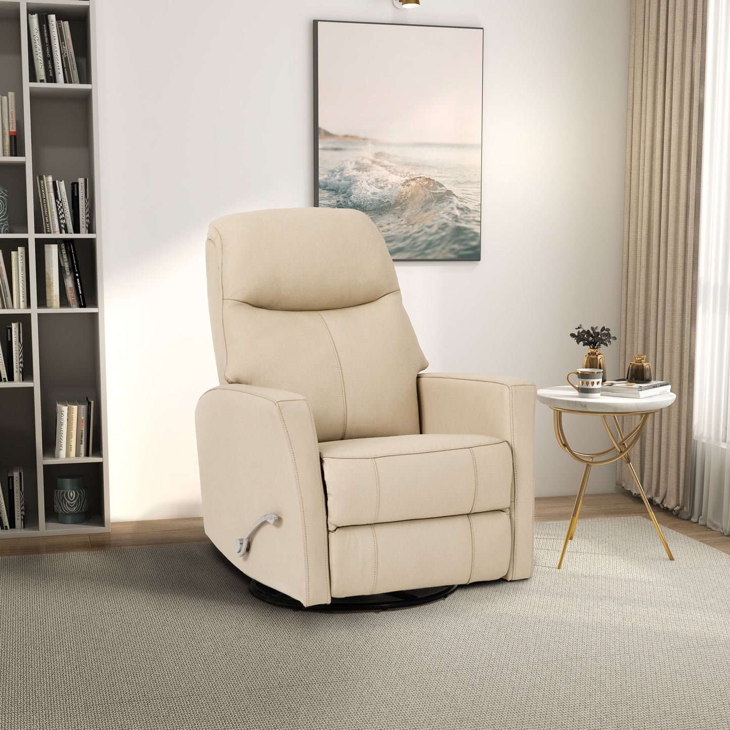 Harlow Swivel Glider Leather Recliner Chair - Ivory