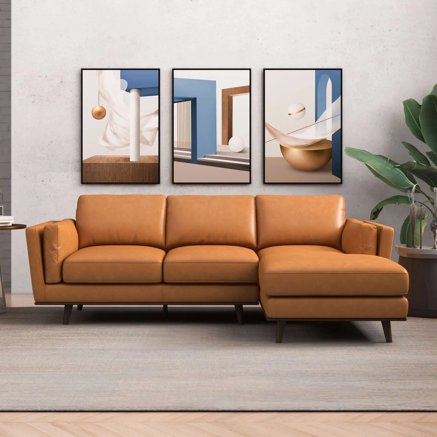 Chase Genuine Leather Sectional - Tan