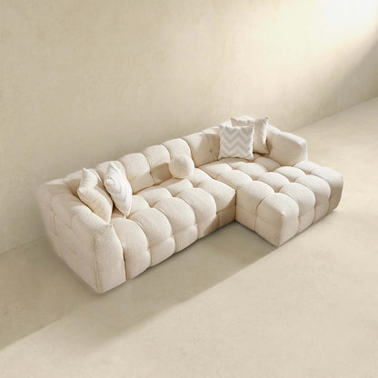 Alana Tufted Ivory Boucle Sectional Sofa - Right Facing