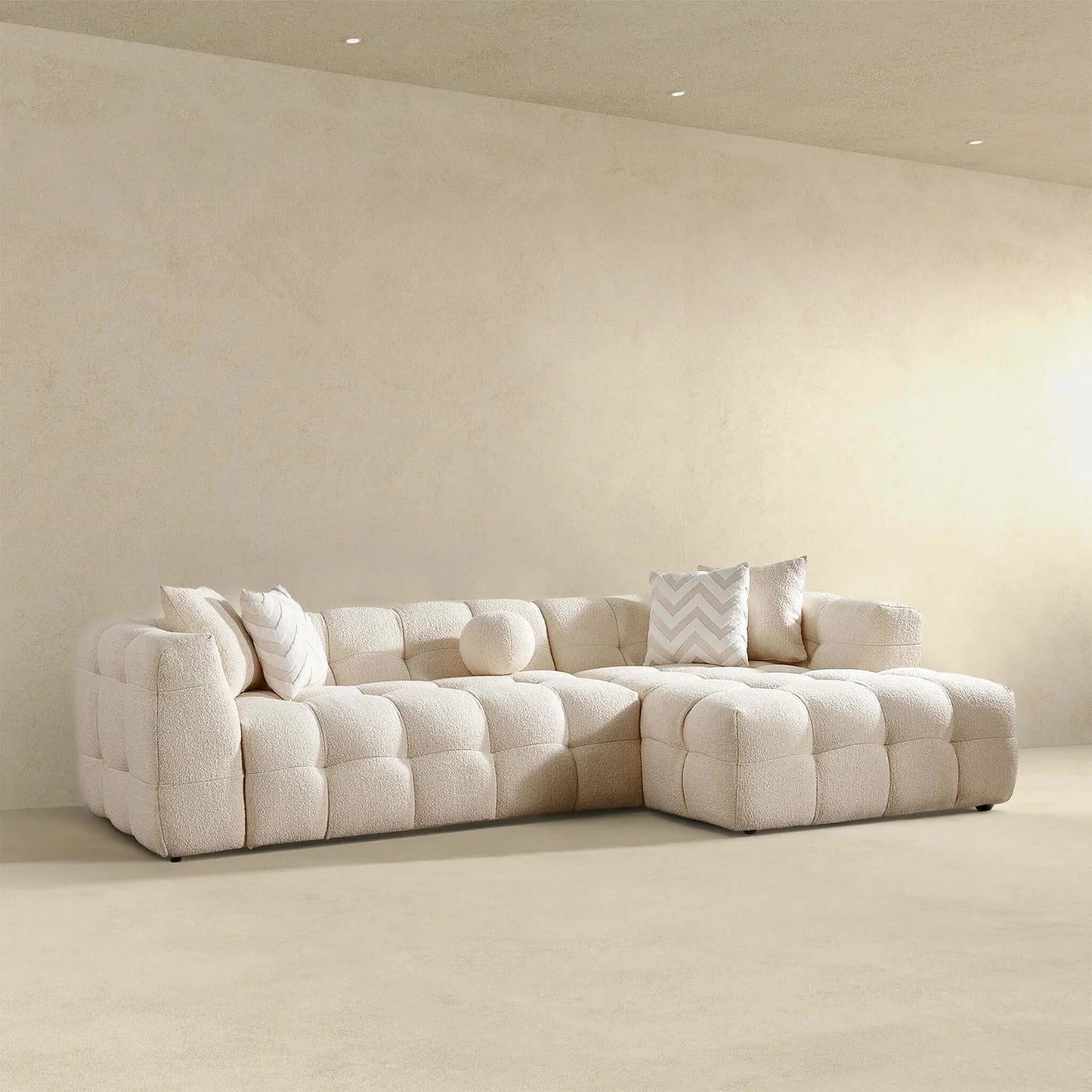 Alana Tufted Ivory Boucle Sectional Sofa - Right Facing