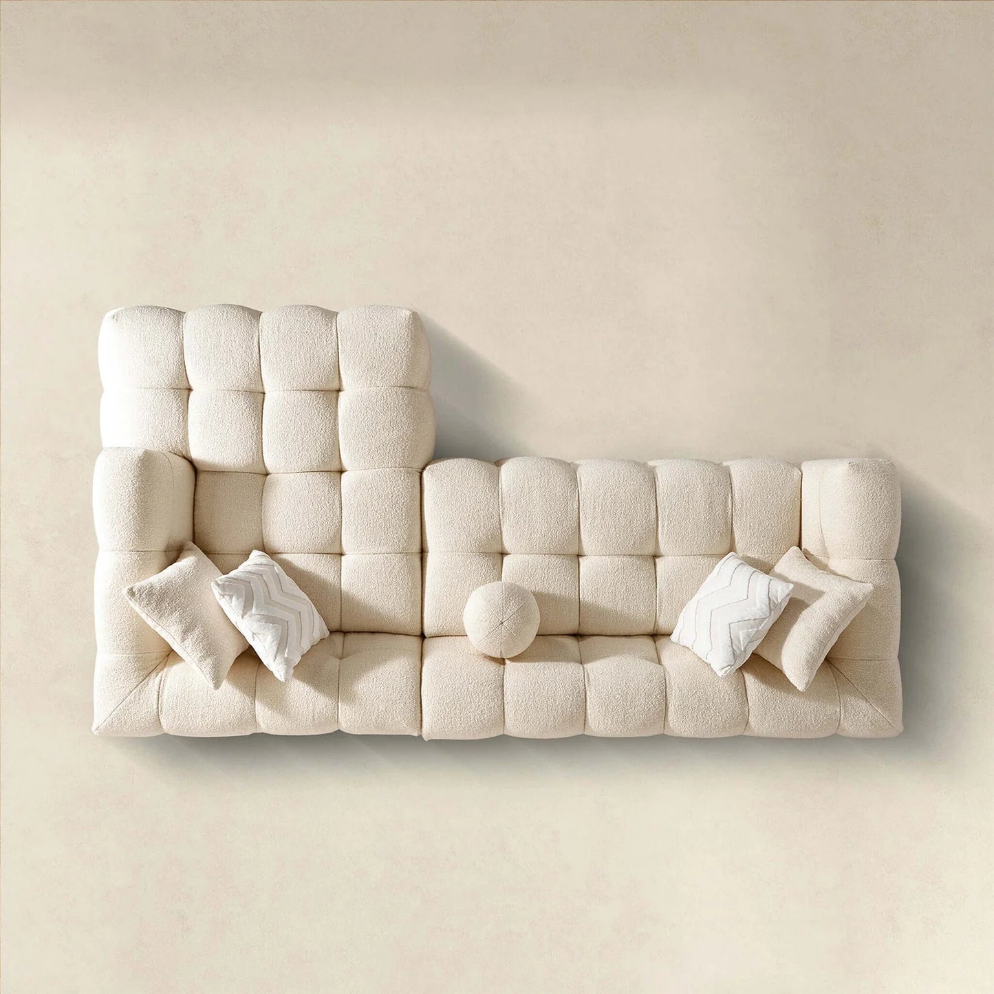 Alana Tufted Ivory Boucle Sectional Sofa - Right Facing