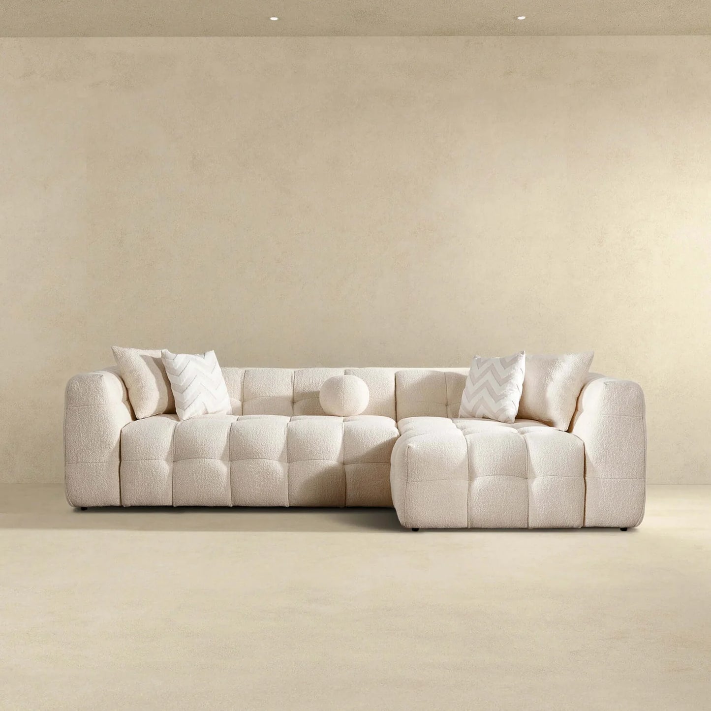 Alana Tufted Ivory Boucle Sectional Sofa - Right Facing