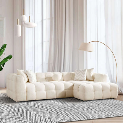 Alana Tufted Ivory Boucle Sectional Sofa - Right Facing