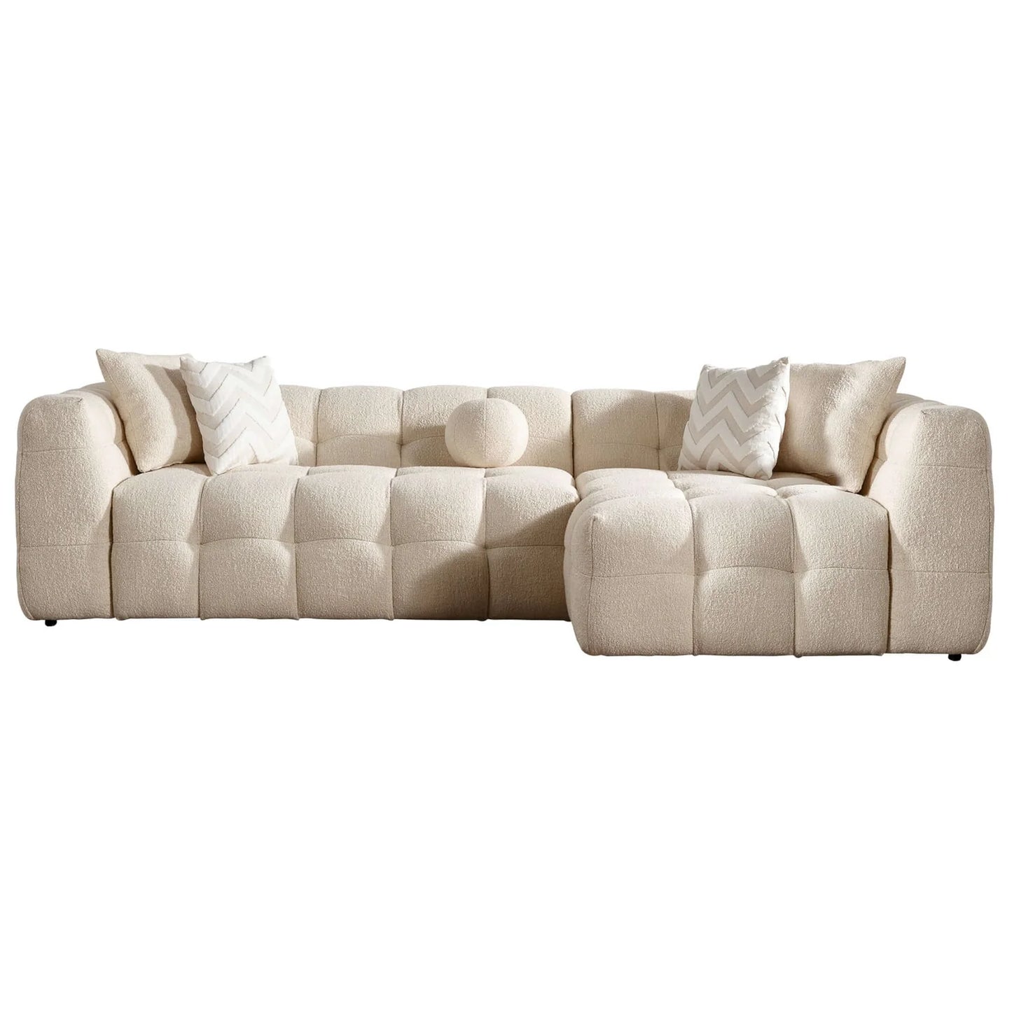 Alana Tufted Ivory Boucle Sectional Sofa - Right Facing