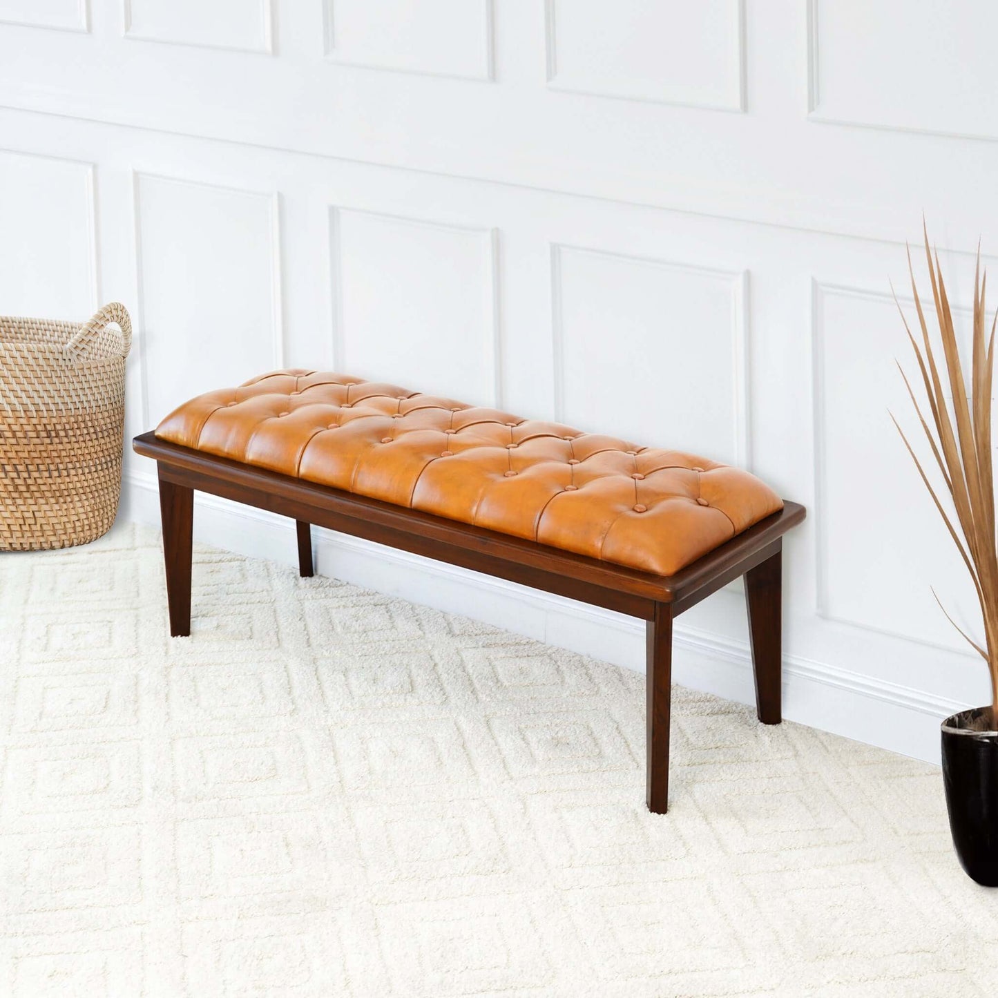 Arden Tan Leather Bench