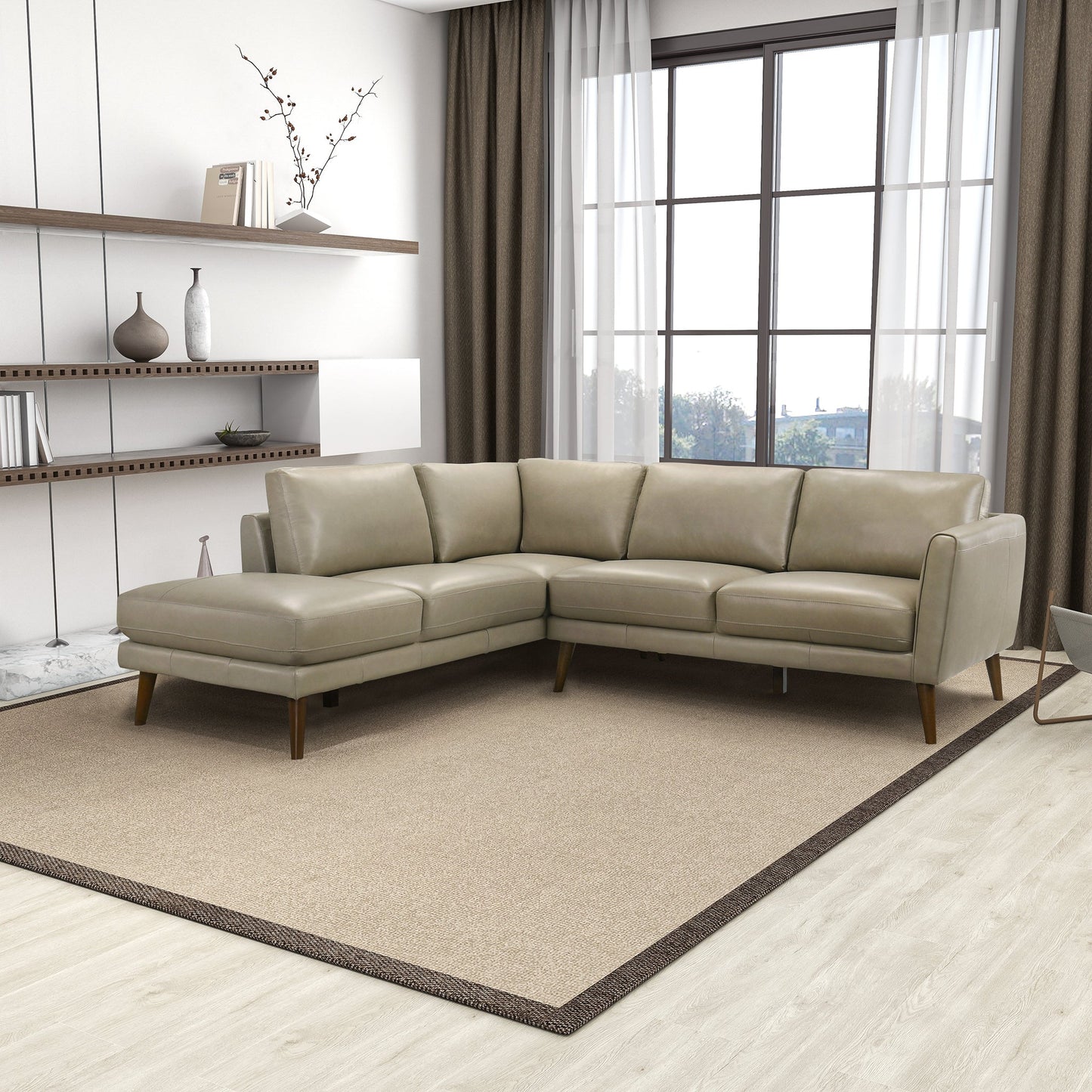 Benson Beige Leather Left Facing Sectional