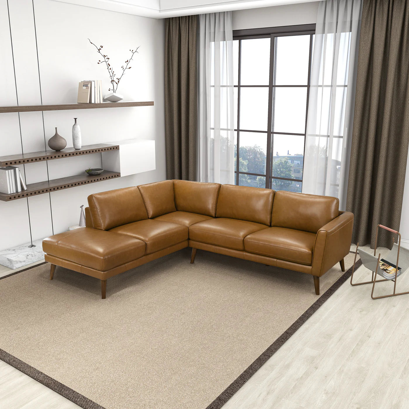 Benson Tan Leather Sectional