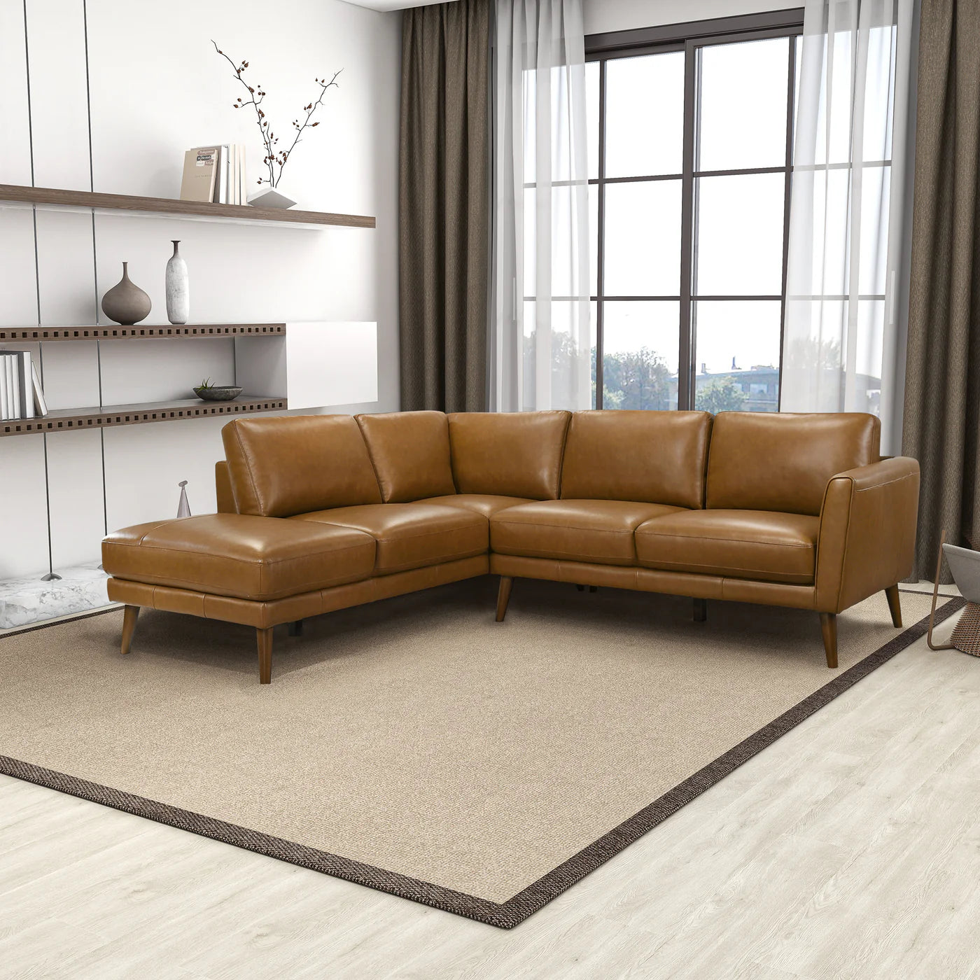 Benson Tan Leather Sectional