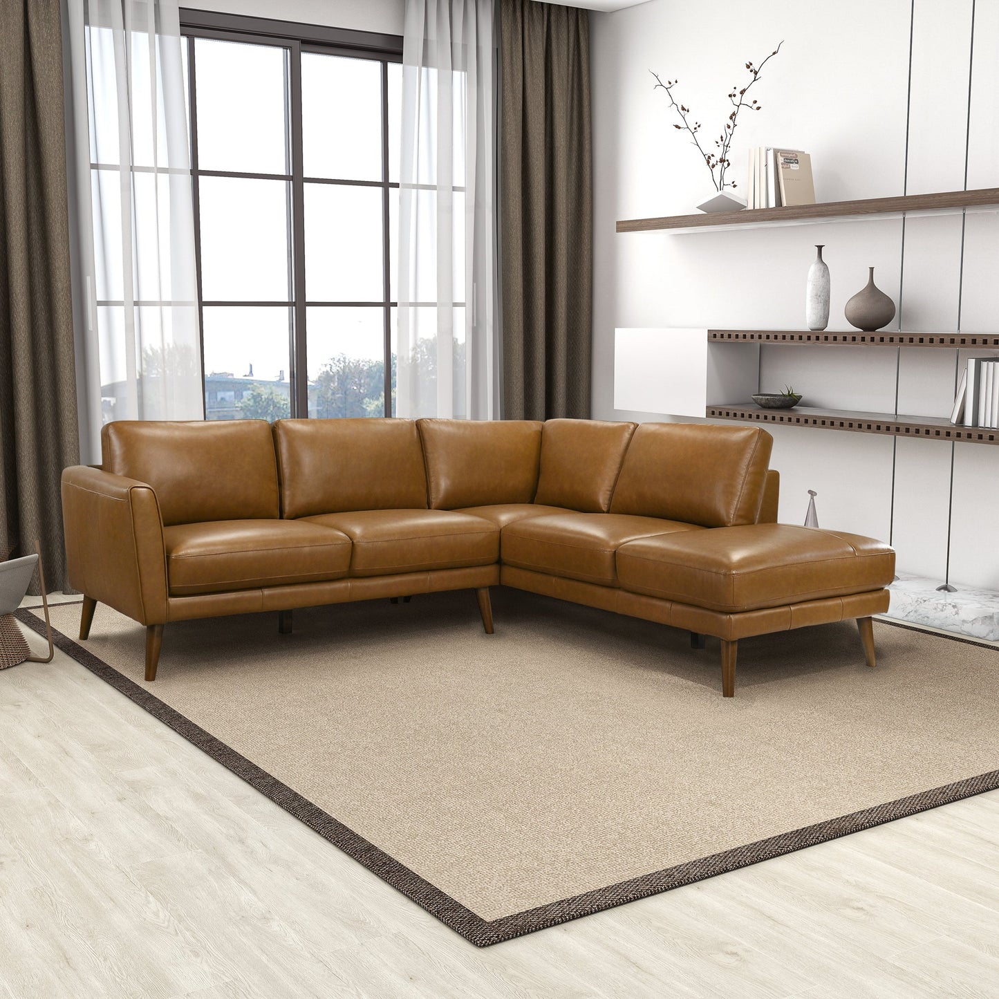 Benson Tan Leather Sectional