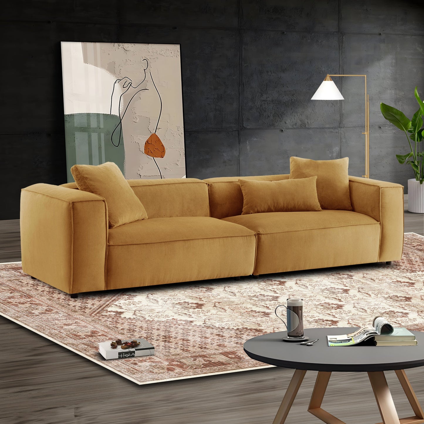 Conner Cognac Corduroy Sofa 110"