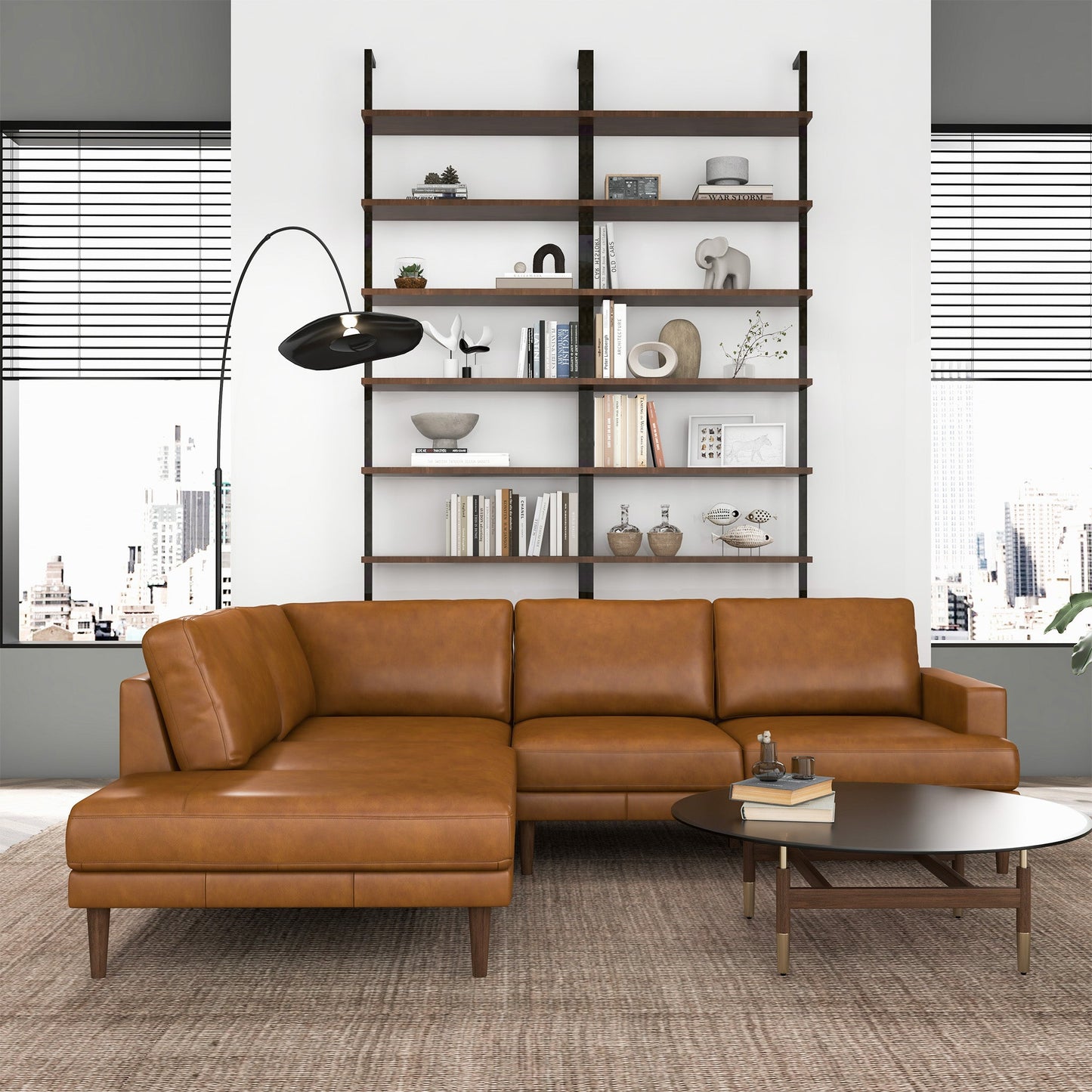 Corbin Left-Facing Tan Leather Sectional