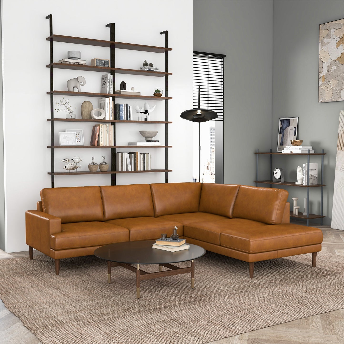 Corbin Right-Facing Tan Leather Sectional