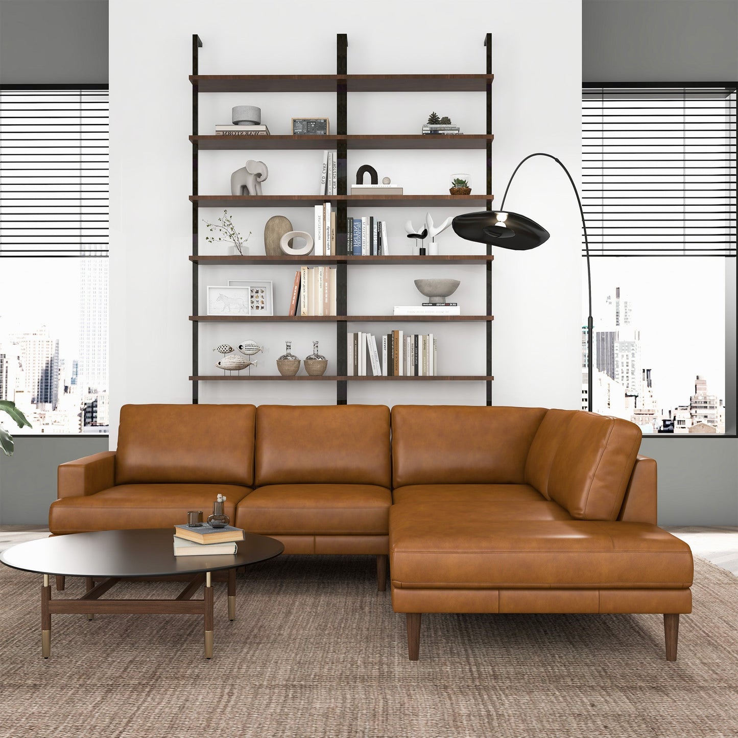 Corbin Right-Facing Tan Leather Sectional