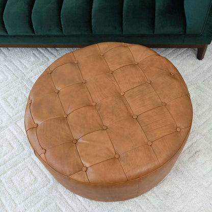 Seletar Tan Leather Ottoman