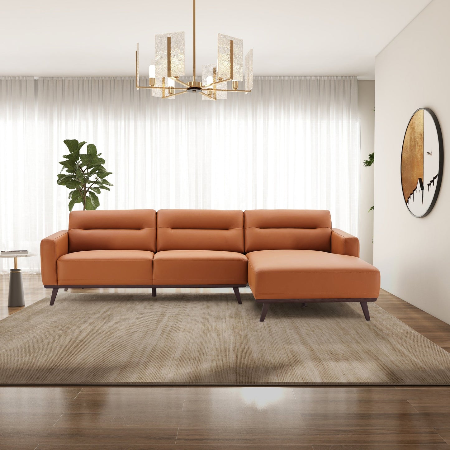 Ella L-Shaped Cognac Leather Right Facing Sectional