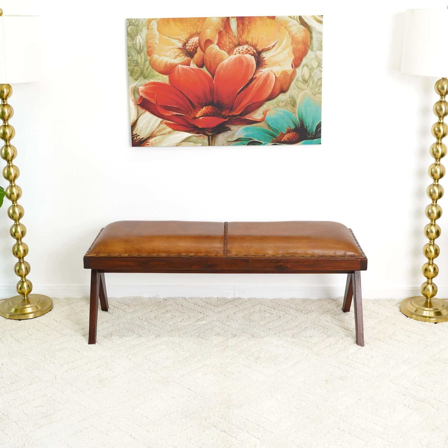 Chad Modern Tan Leather Bench