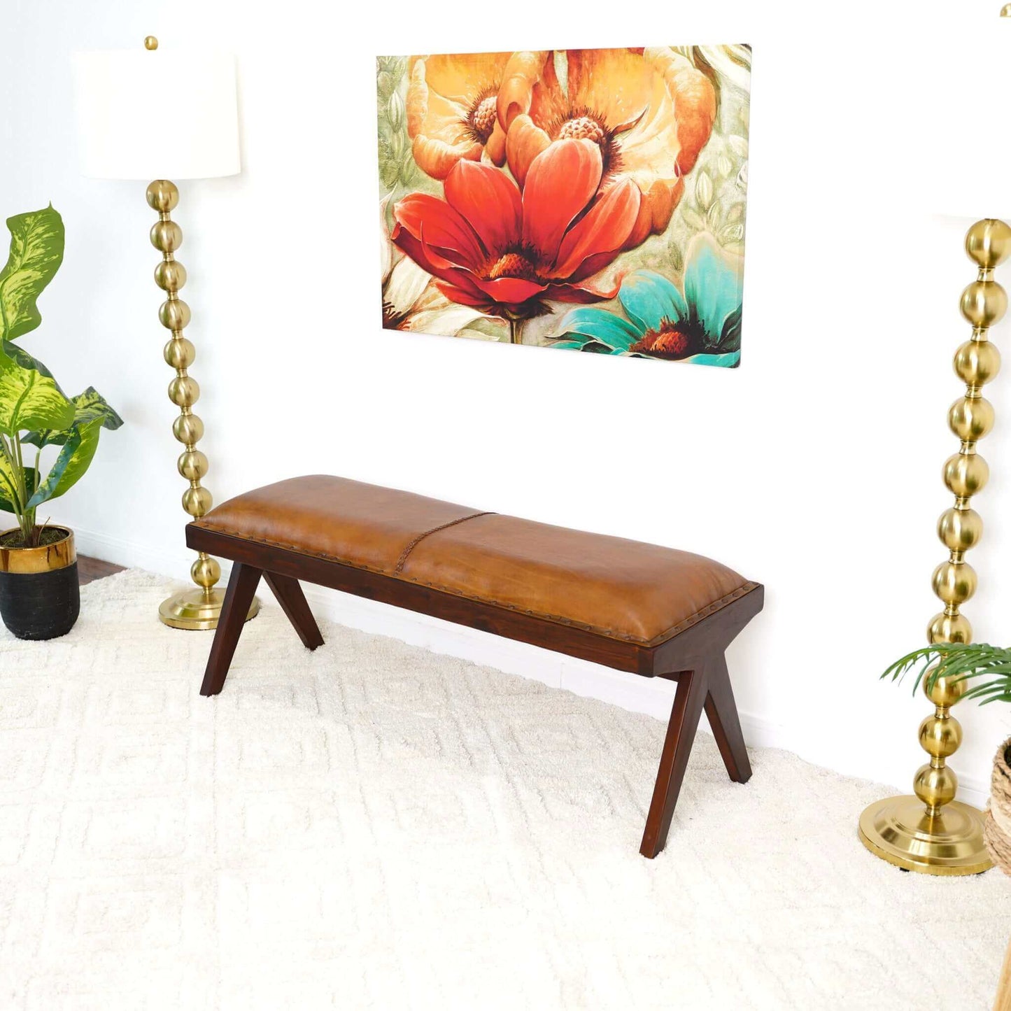 Chad Modern Tan Leather Bench