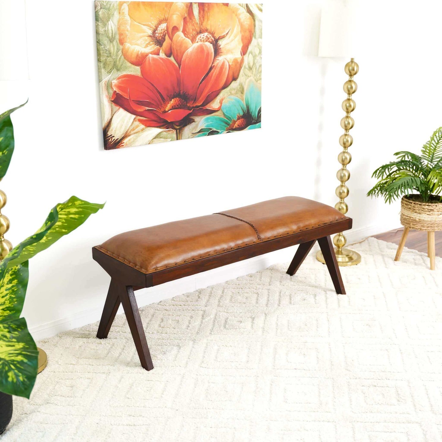 Chad Modern Tan Leather Bench