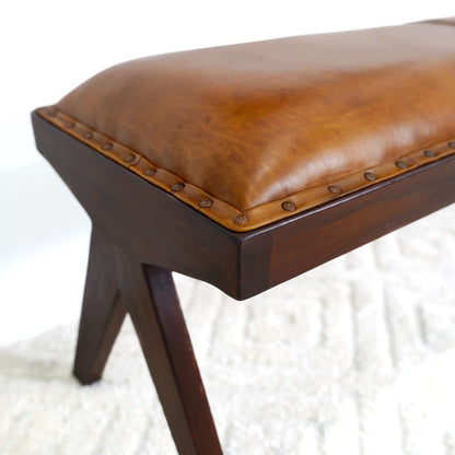 Chad Modern Tan Leather Bench