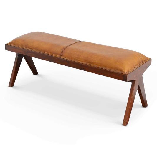 Chad Modern Tan Leather Bench