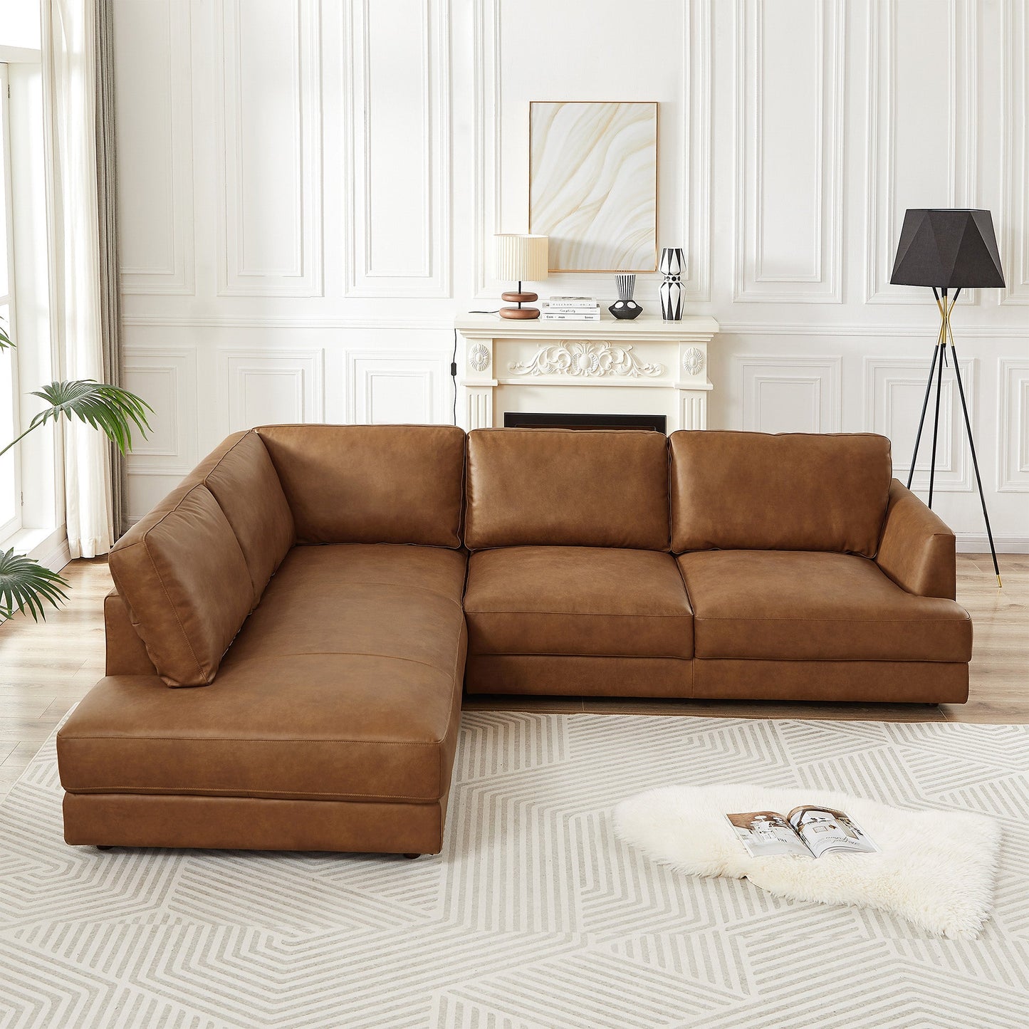 Glander Leather Left Facing Sectional - Cognac