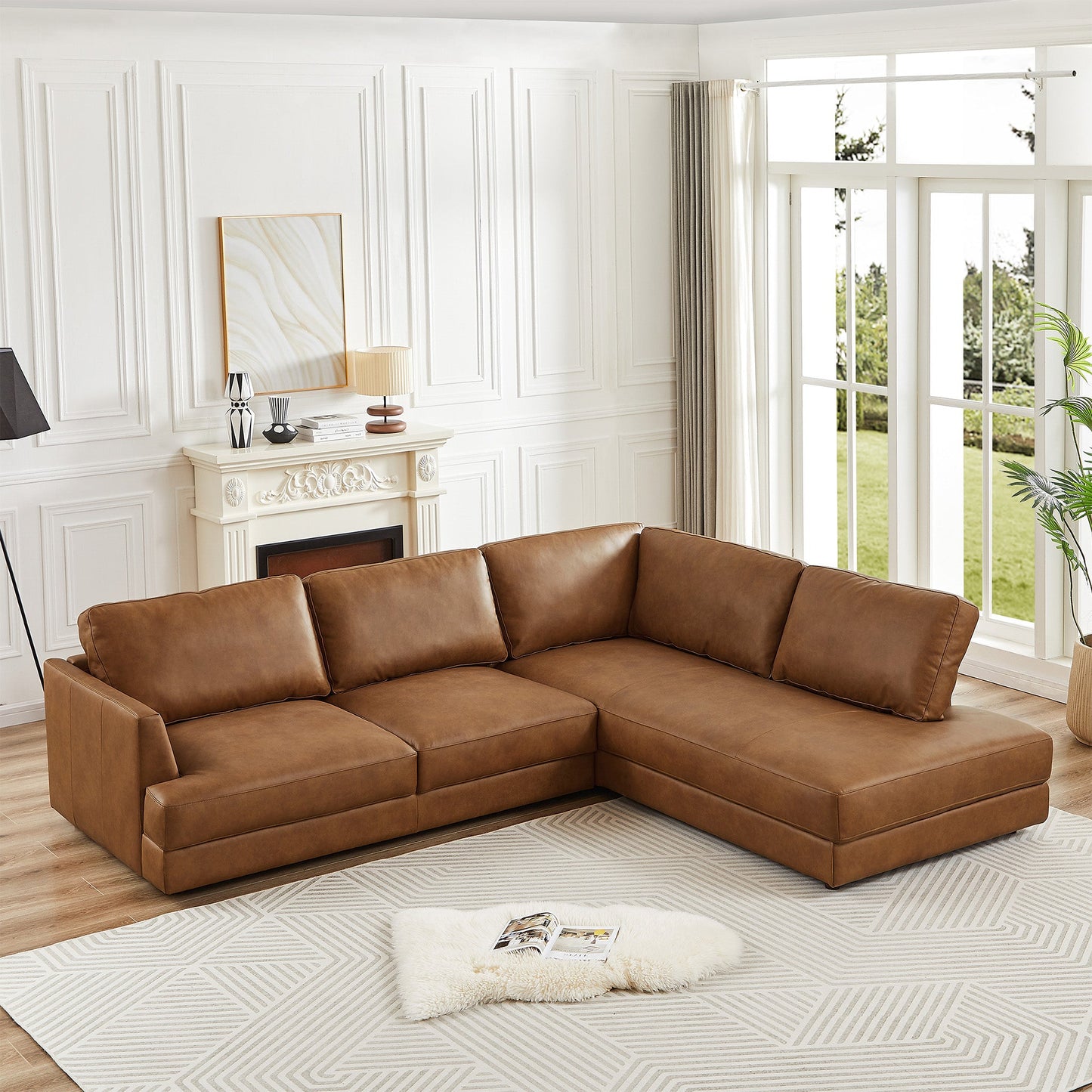 Glander Leather Right Facing Sectional - Cognac