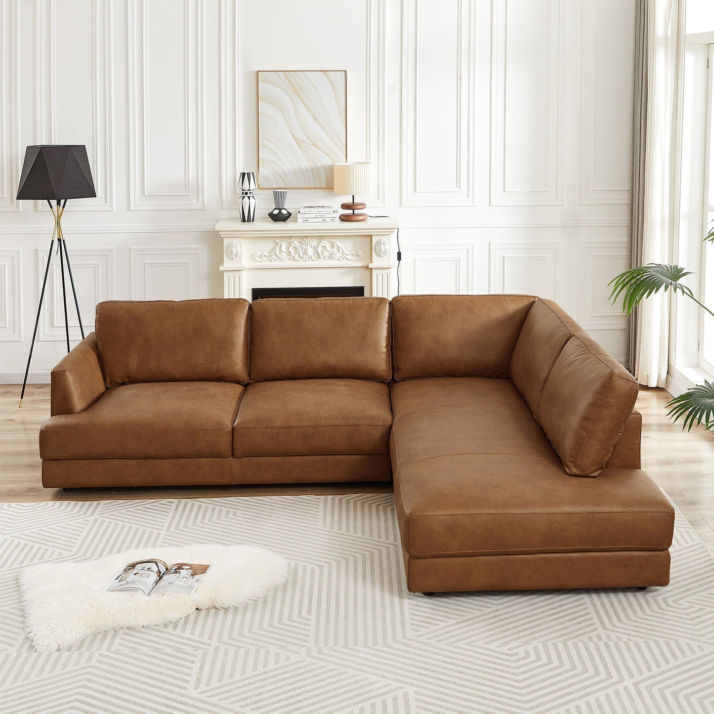 Glander Leather Right Facing Sectional - Cognac