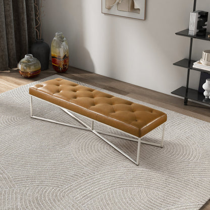 Harper Tan Leather Bench