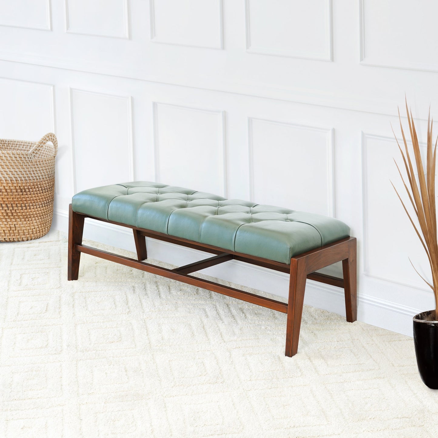 Hera Bench (Green Leather)