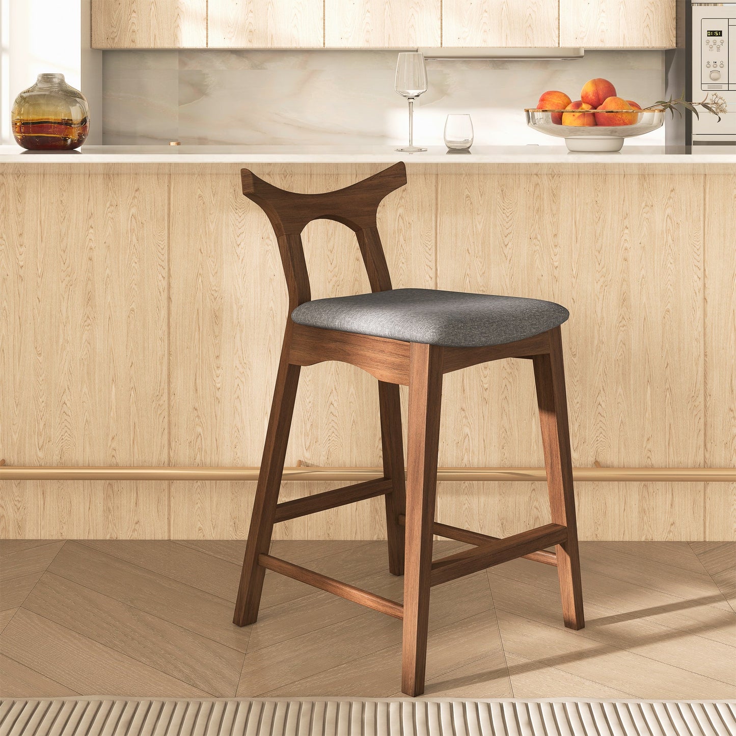 Hester Solid Wood Bar Stool (Set Of 2) - Grey