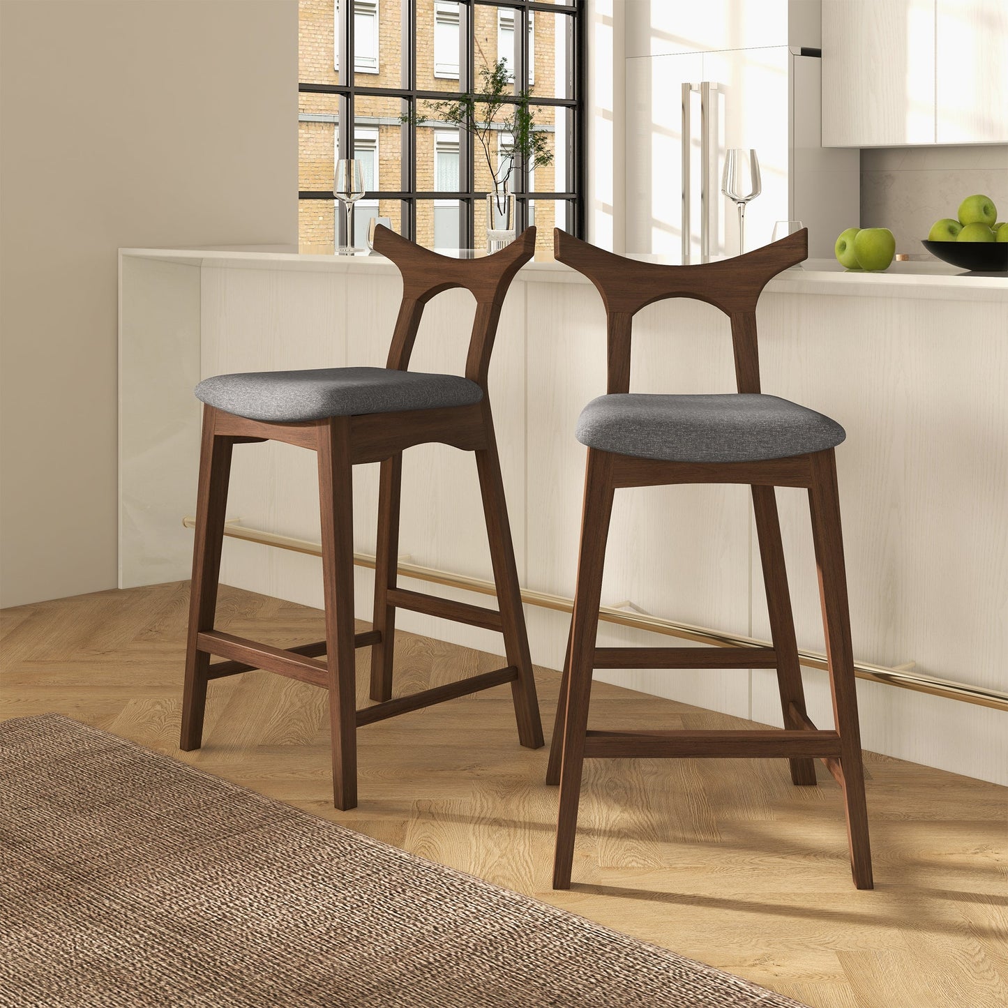 Hester Solid Wood Bar Stool (Set Of 2) - Grey